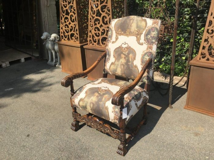 Continental Carved Oak Armchair  upholstered - Image 12