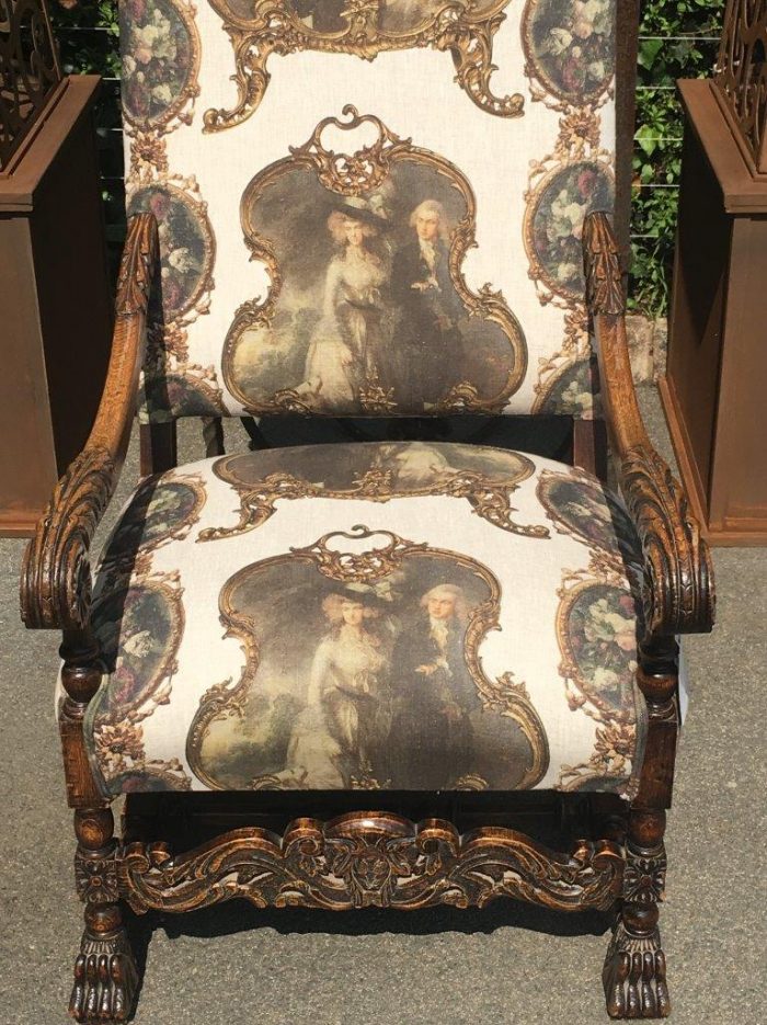 Continental Carved Oak Armchair  upholstered - Image 11
