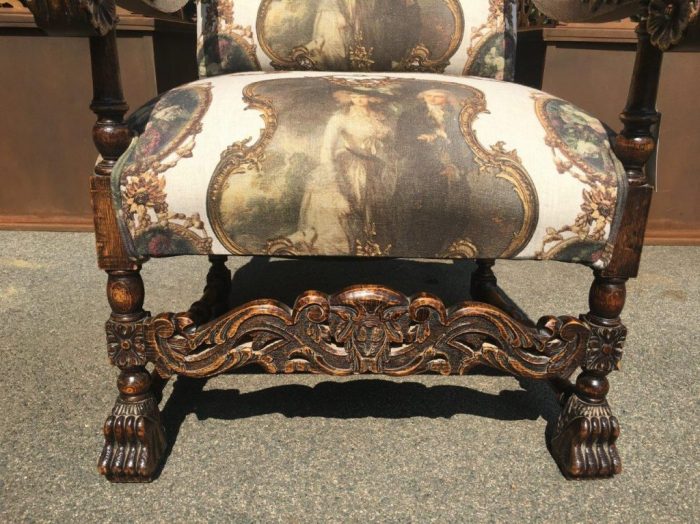 Continental Carved Oak Armchair  upholstered - Image 9