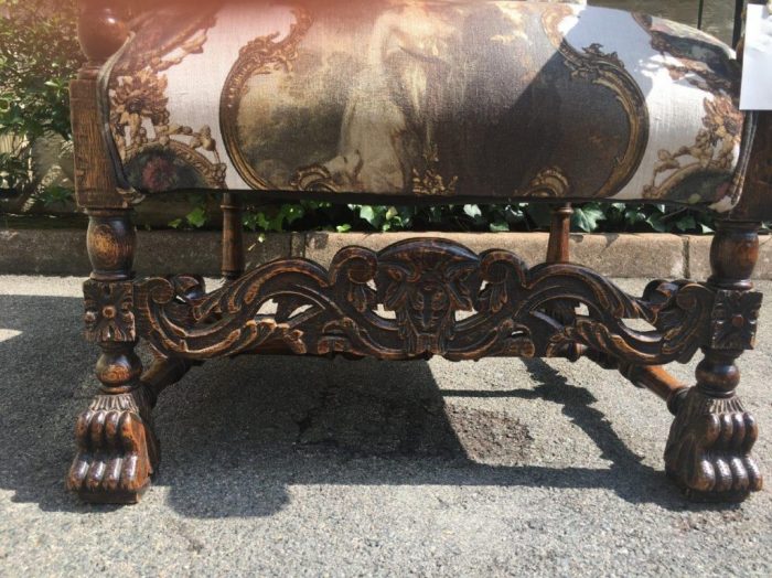 Continental Carved Oak Armchair  upholstered - Image 8