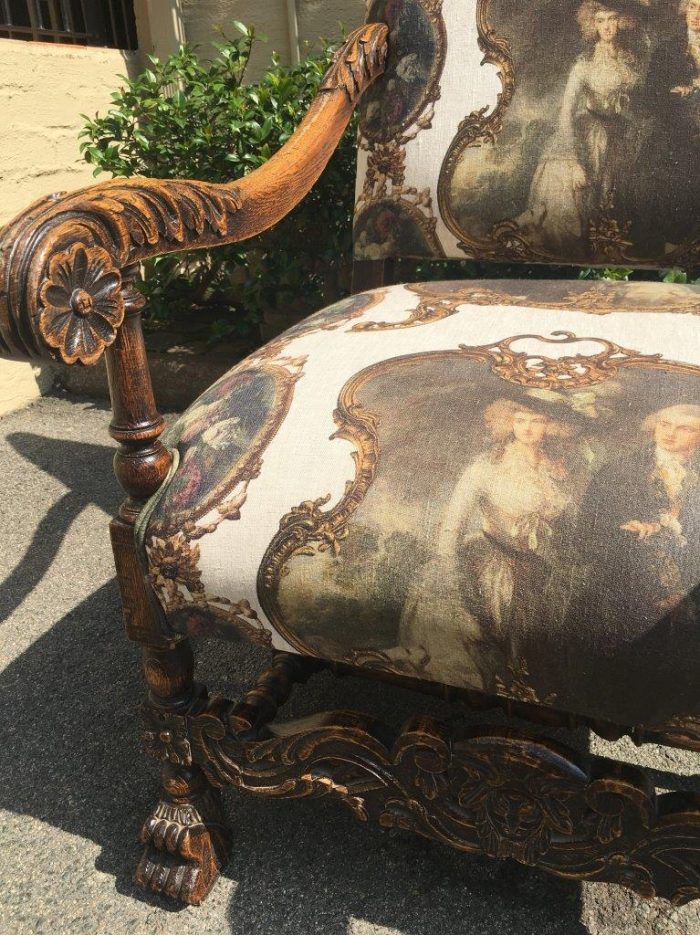 Continental Carved Oak Armchair  upholstered - Image 7