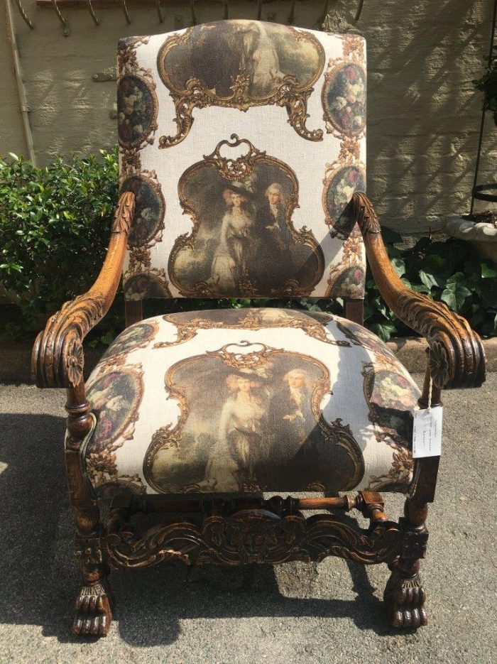 Continental Carved Oak Armchair  upholstered - Image 6