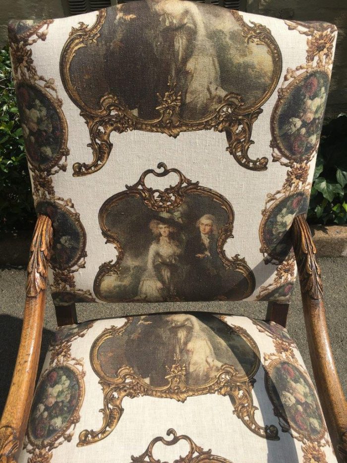 Continental Carved Oak Armchair  upholstered - Image 4
