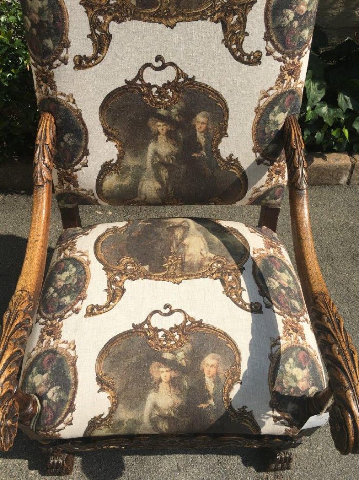 Continental Carved Oak Armchair  upholstered - Image 3