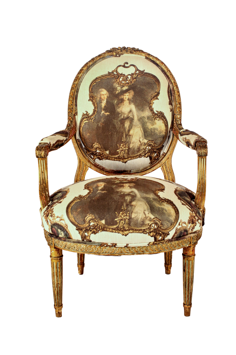 Pair French Louis Style Salon Giltwood Armchairs  upholstered - Image 2
