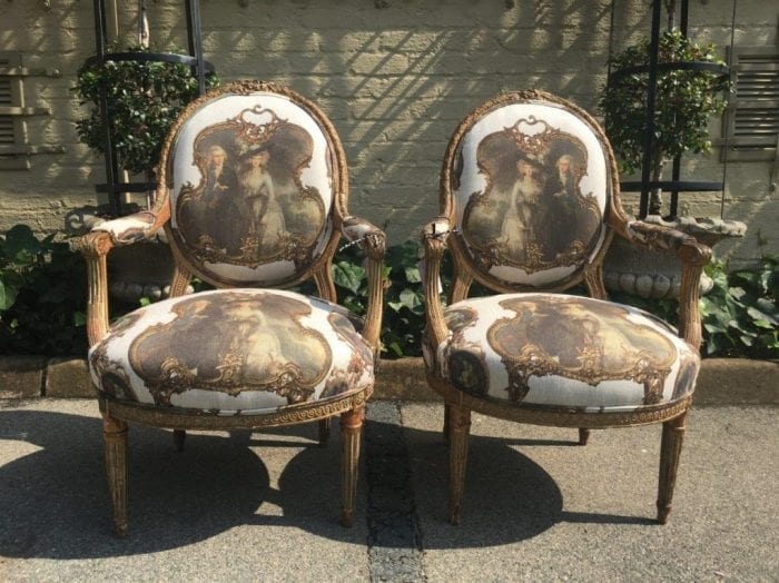 Pair French Louis Style Salon Giltwood Armchairs  upholstered - Image 10