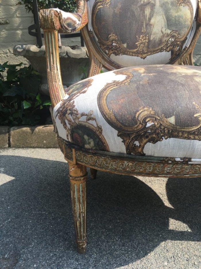 Pair French Louis Style Salon Giltwood Armchairs  upholstered - Image 6