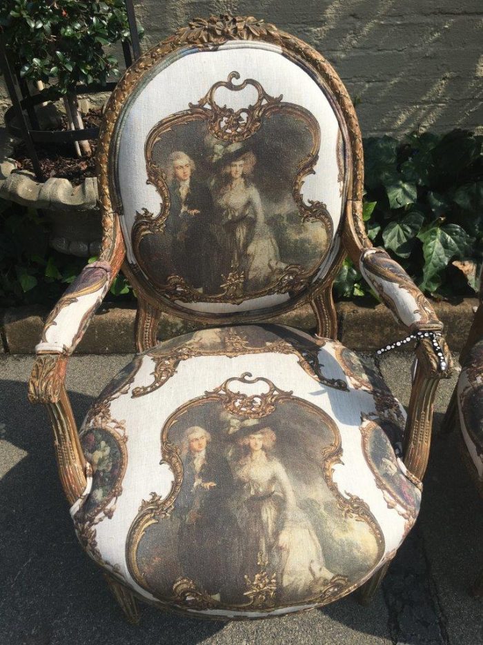 Pair French Louis Style Salon Giltwood Armchairs  upholstered - Image 5