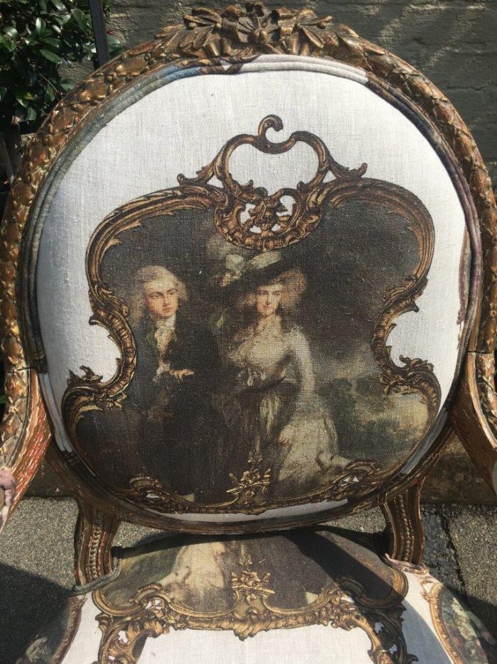 Pair French Louis Style Salon Giltwood Armchairs  upholstered - Image 4