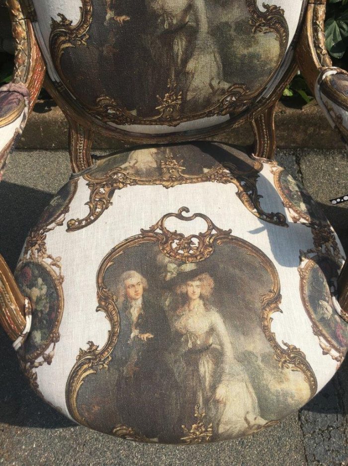 Pair French Louis Style Salon Giltwood Armchairs  upholstered - Image 3
