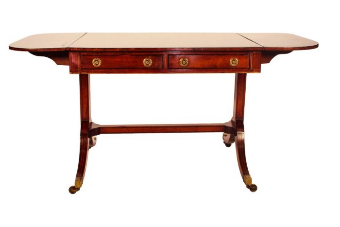 Regency Mahogany Sofa Table with Drop Sides and Original Brass Cap Castors, circa 1815