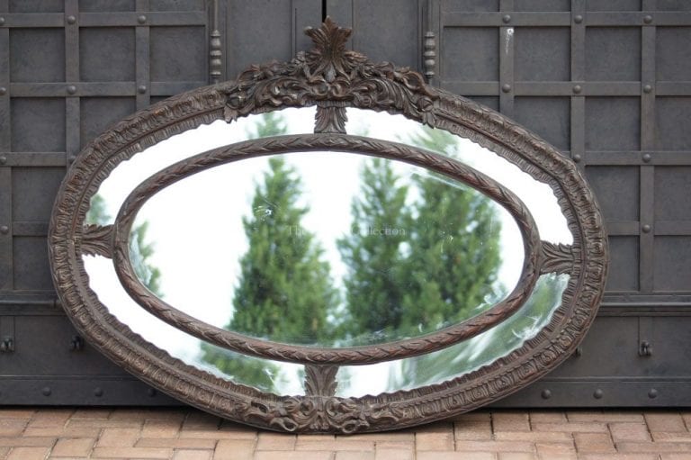 Antique Oval Ornate Wooden Mirror