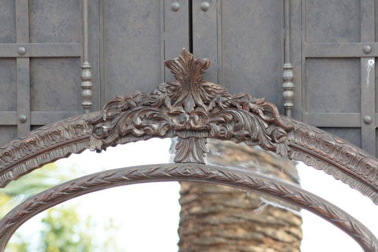 Oval Ornate Carved Wooden Mirror - Image 3