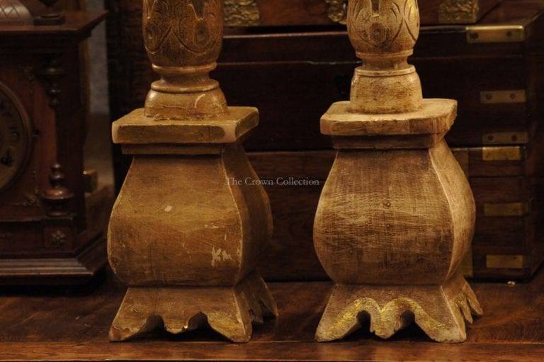 Pair Very Tall Wooden Candle Holder - Image 2