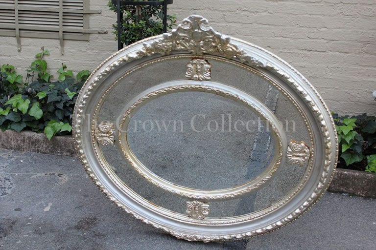 Ornate oval silver gilded mirror with crown - Image 2