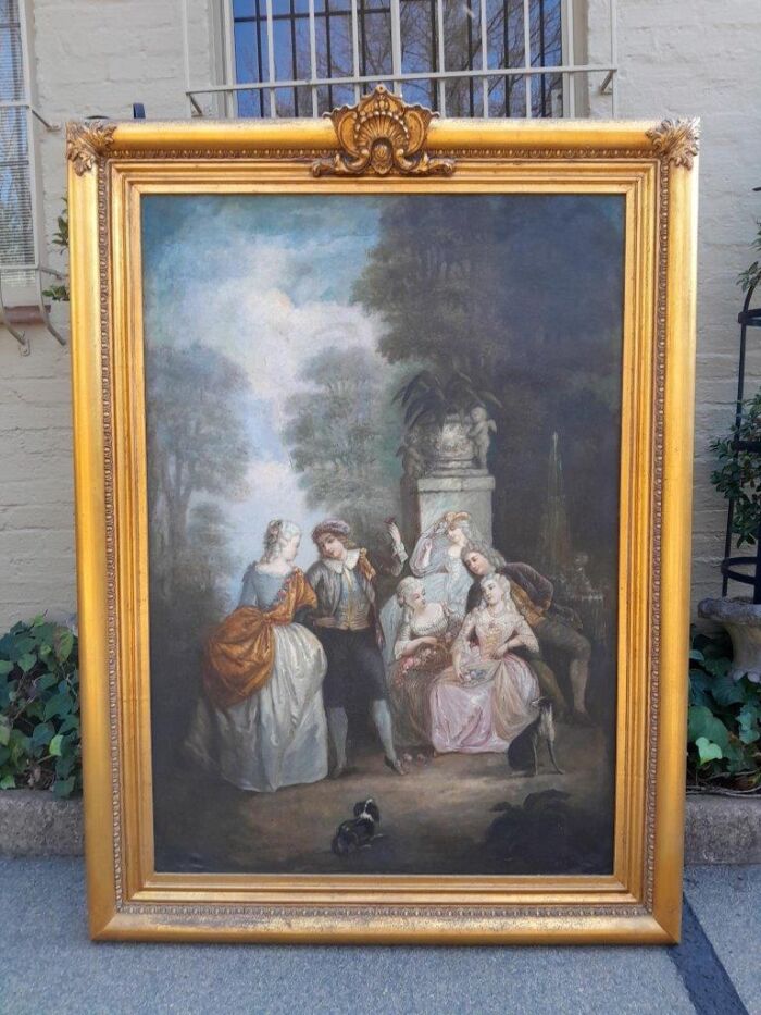 An Extremely Large and Decorative Country Scene Oil on Canvas in a Carved and Gilded Frame - Image 2