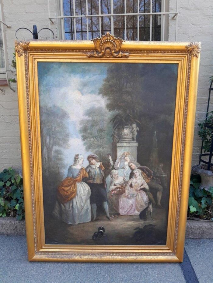 An Extremely Large and Decorative Country Scene Oil on Canvas in a Carved and Gilded Frame - Image 3