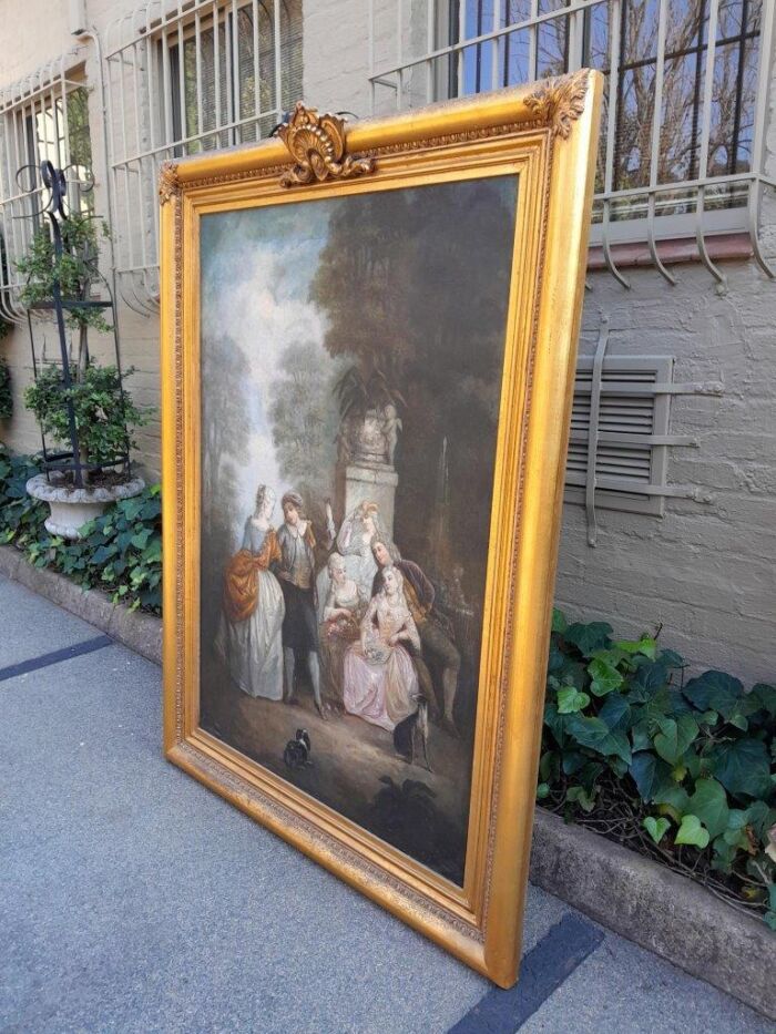 An Extremely Large and Decorative Country Scene Oil on Canvas in a Carved and Gilded Frame - Image 4