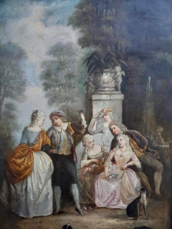 An Extremely Large and Decorative Country Scene Oil on Canvas in a Carved and Gilded Frame - Image 5