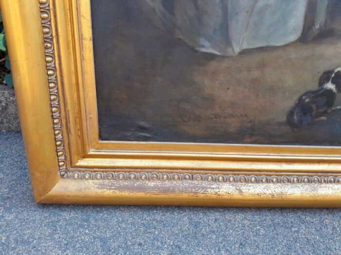 An Extremely Large and Decorative Country Scene Oil on Canvas in a Carved and Gilded Frame - Image 6