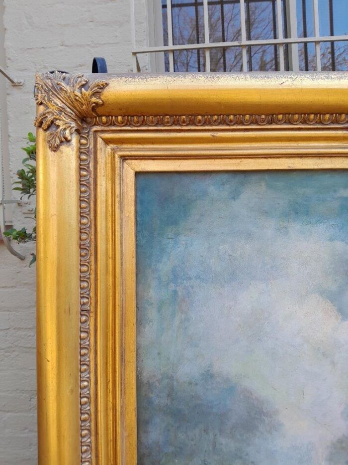 An Extremely Large and Decorative Country Scene Oil on Canvas in a Carved and Gilded Frame - Image 7