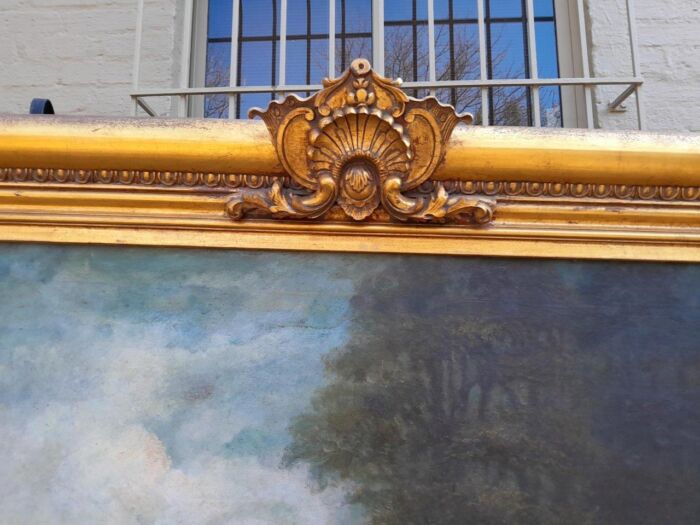 An Extremely Large and Decorative Country Scene Oil on Canvas in a Carved and Gilded Frame - Image 8