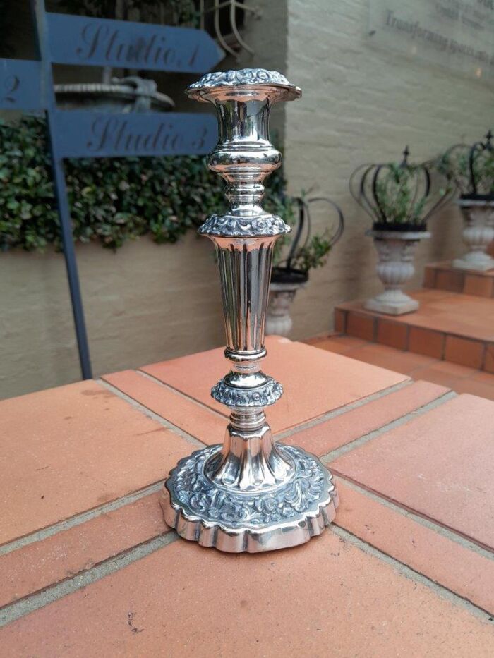 An Antique Circa 1820s  Pair of George IV Silver Plate  Regency Candlesticks / Candle Holders - Image 4