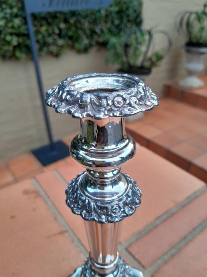 An Antique Circa 1820s  Pair of George IV Silver Plate  Regency Candlesticks / Candle Holders - Image 6