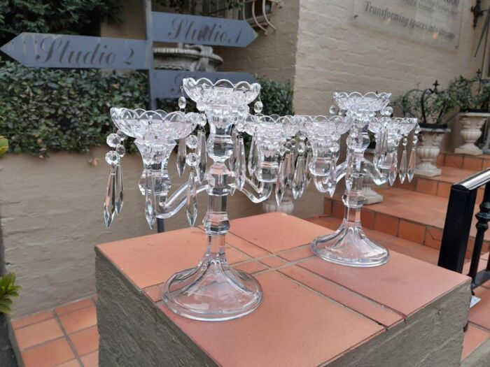 A 20TH Century Pair of Candelabras with Drip Tray and Crystals - Image 4