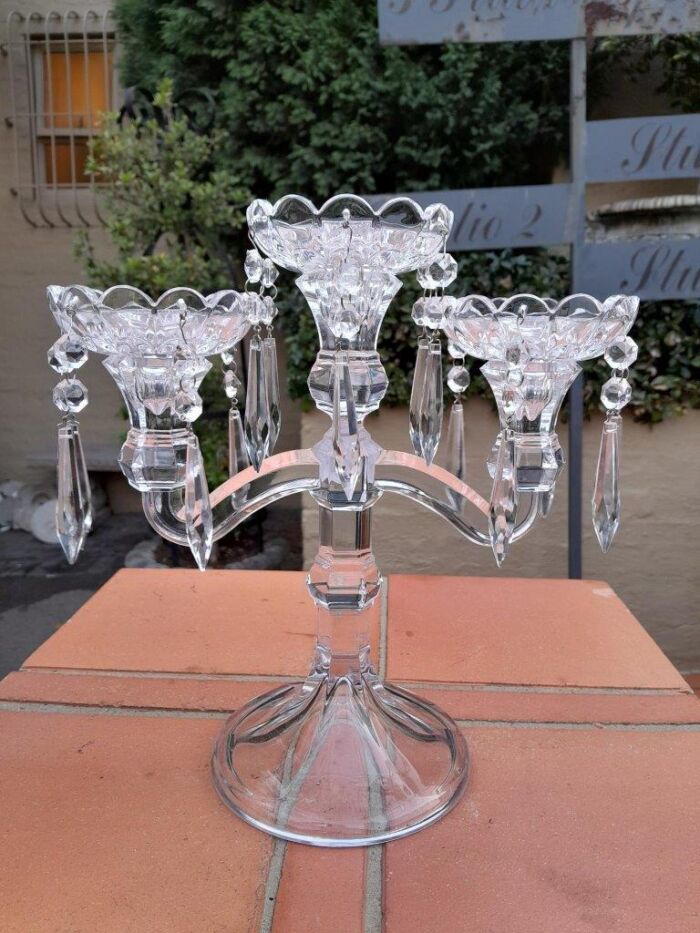A 20TH Century Pair of Candelabras with Drip Tray and Crystals - Image 5