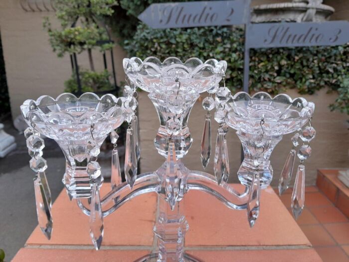 A 20TH Century Pair of Candelabras with Drip Tray and Crystals - Image 7