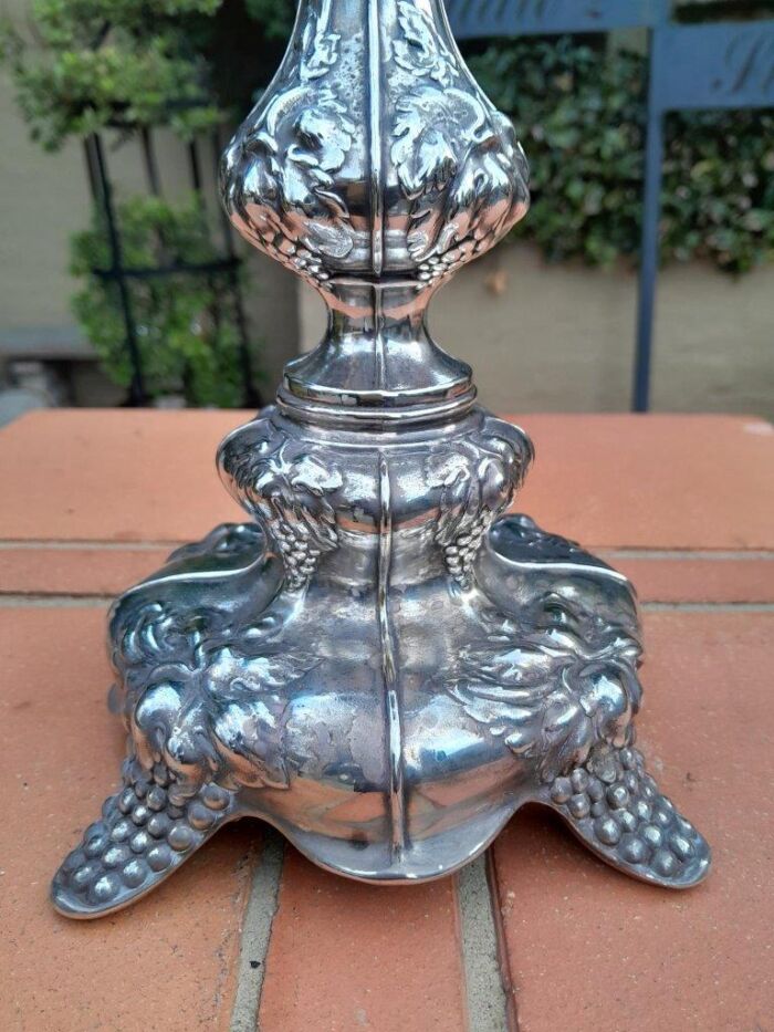 An Antique Circa 1900s Pair of Silver Plate Candlesticks / Candle Holders ND - Image 6