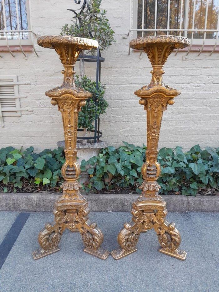 An Antique 19th Century Pair of Heavily Carved Gilt-Wood Candle Holders of Large Proportions - Image 2