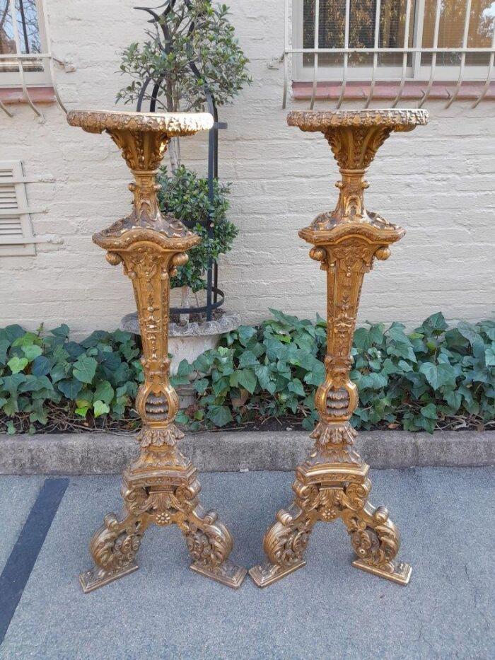 An Antique 19th Century Pair of Heavily Carved Gilt-Wood Candle Holders of Large Proportions - Image 3