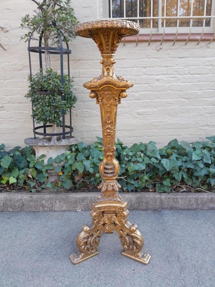 An Antique 19th Century Pair of Heavily Carved Gilt-Wood Candle Holders of Large Proportions - Image 5