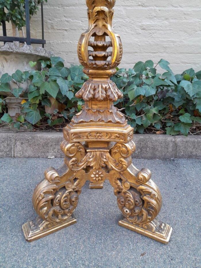 An Antique 19th Century Pair of Heavily Carved Gilt-Wood Candle Holders of Large Proportions - Image 6