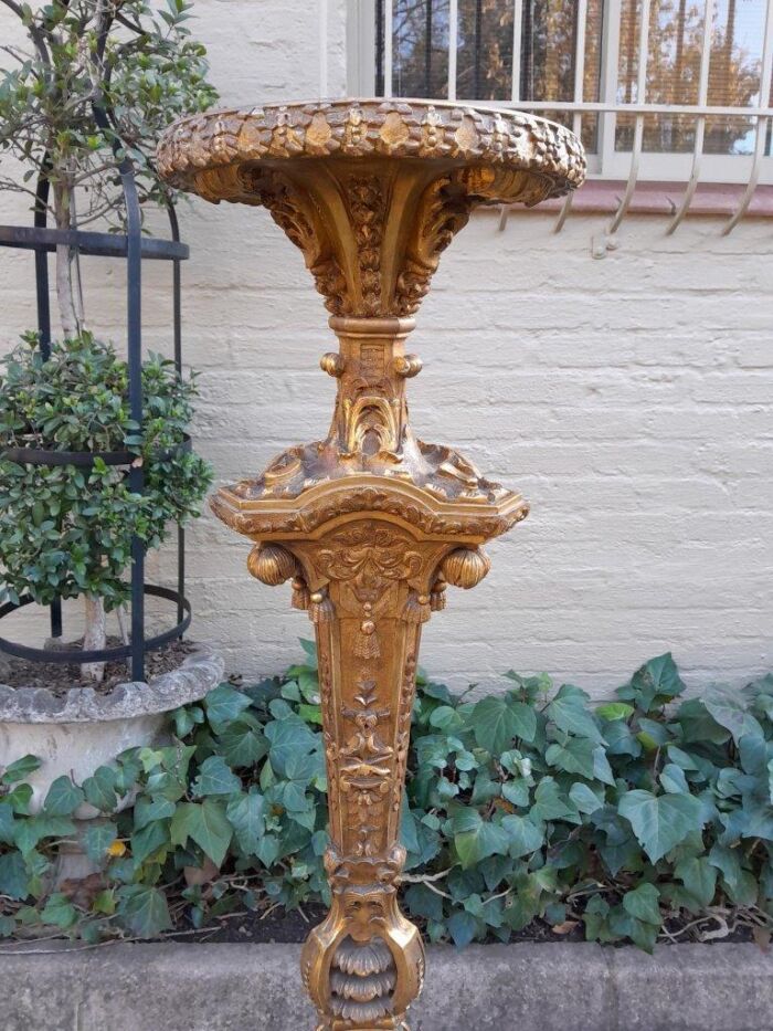 An Antique 19th Century Pair of Heavily Carved Gilt-Wood Candle Holders of Large Proportions - Image 7