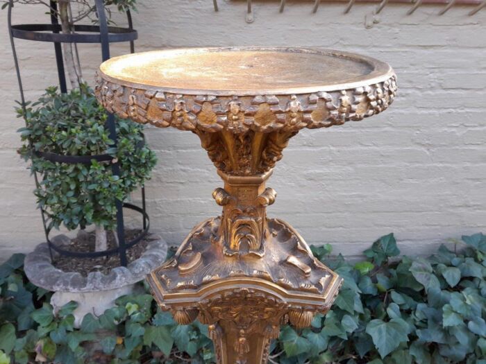 An Antique 19th Century Pair of Heavily Carved Gilt-Wood Candle Holders of Large Proportions - Image 8