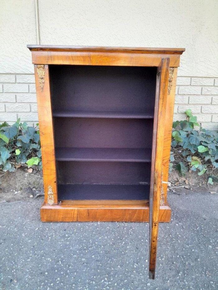 An Antique Victorian Walnut Cabinet with Metal Mounts and Glass Door - Image 4