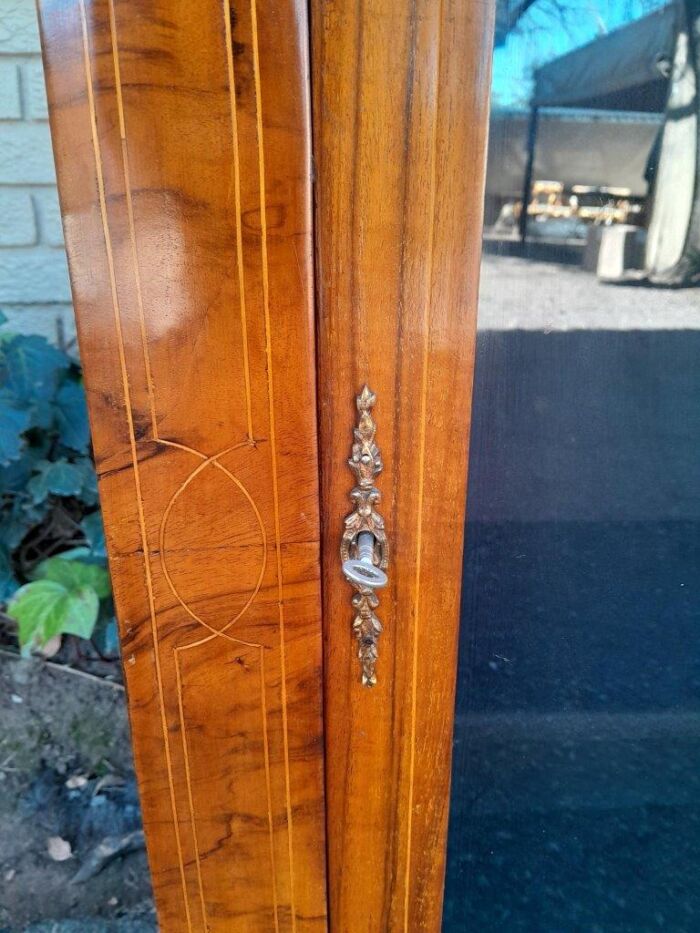 An Antique Victorian Walnut Cabinet with Metal Mounts and Glass Door - Image 7