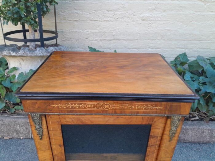 An Antique Victorian Walnut Cabinet with Metal Mounts and Glass Door - Image 7