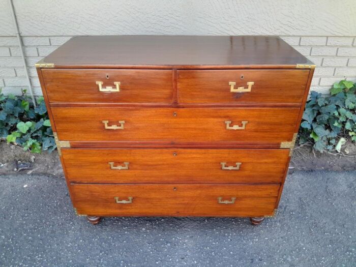 An Antique Victorian Mahogany Military Chest with Brass Hardware - Image 2