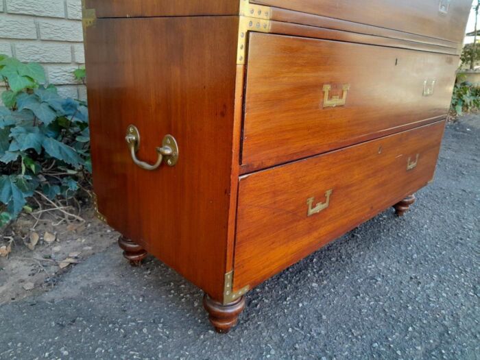 An Antique Victorian Mahogany Military Chest with Brass Hardware - Image 4