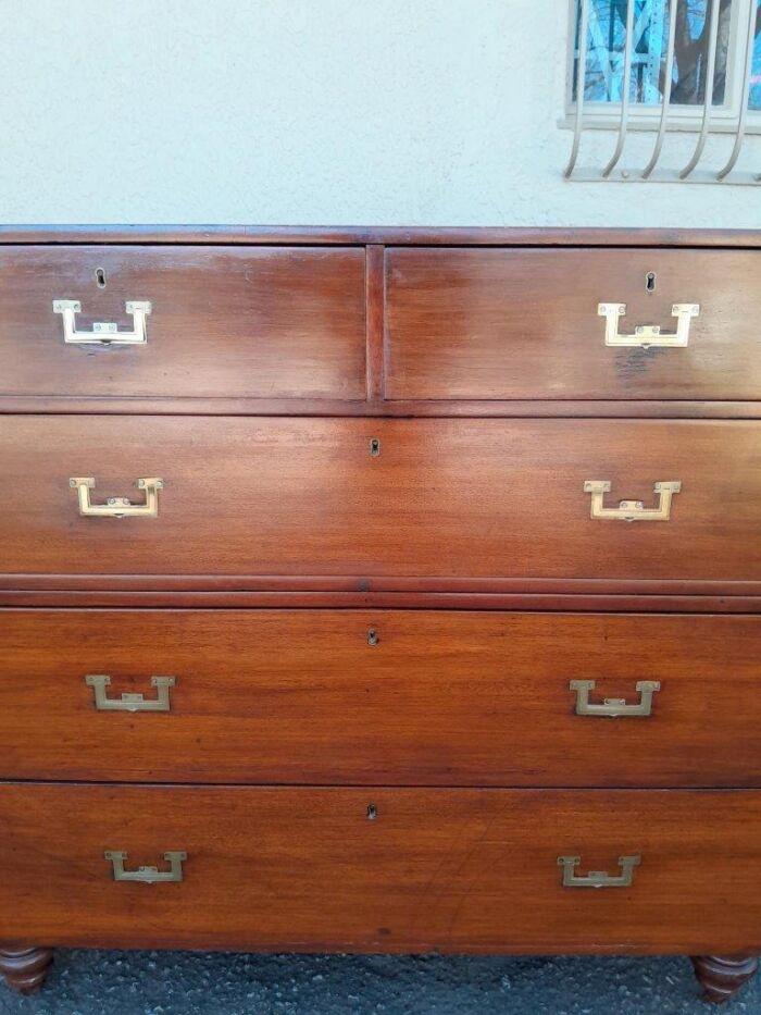 An Antique Victorian Mahogany Military Chest with Brass Hardware - Image 5