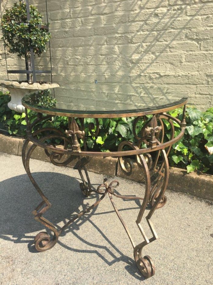 Gilded Wrought Iron Table with Scroll Detail and Mirror Top - Image 5