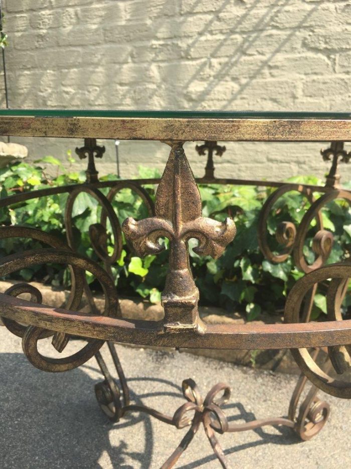 Gilded Wrought Iron Table with Scroll Detail and Mirror Top - Image 4