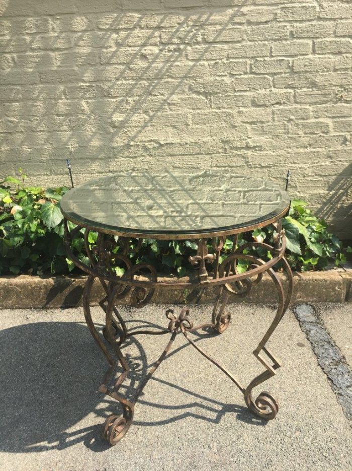 Gilded Wrought Iron Table with Scroll Detail and Mirror Top - Image 2