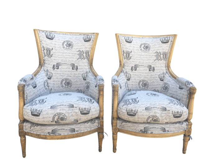 Fine Pair Late 19th Century French Style Bleached / Natural Armchairs upholstered