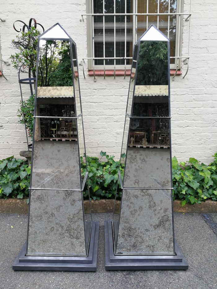 Pair Antique Style Mirrored Obelisks -ND - Image 2