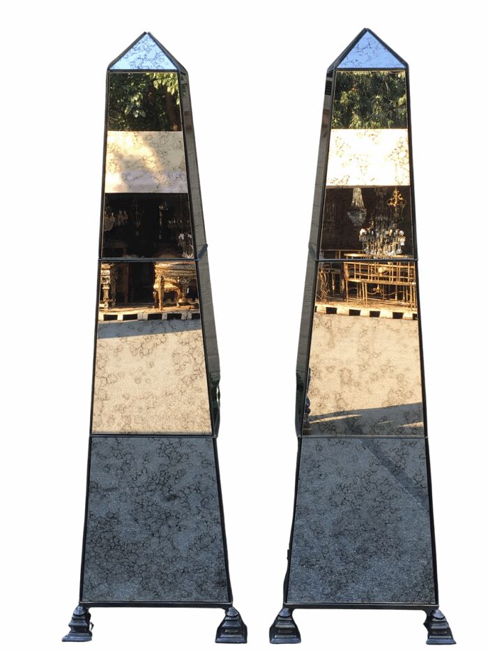 Pair Antique Style Mirrored Obelisks -ND